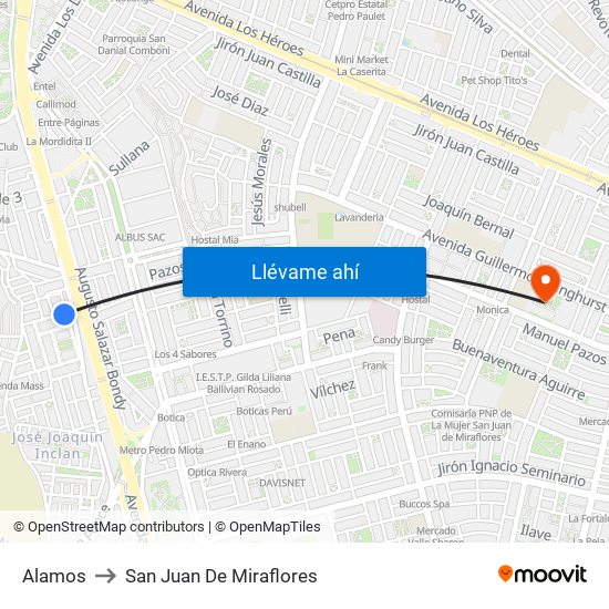 Alamos to San Juan De Miraflores map