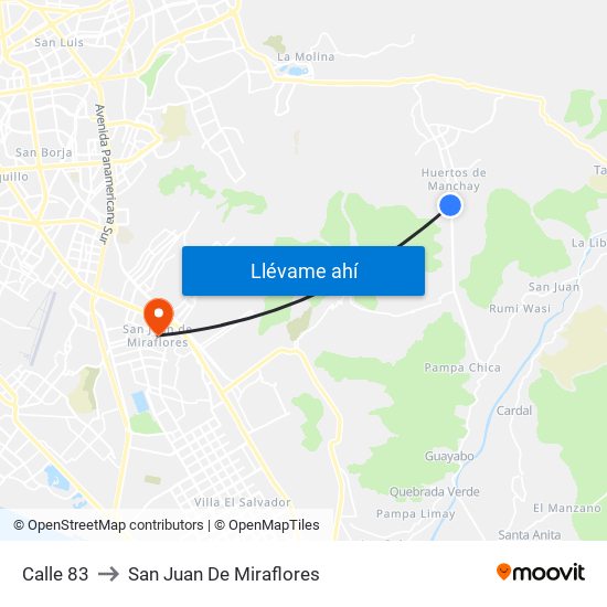 Calle 83 to San Juan De Miraflores map