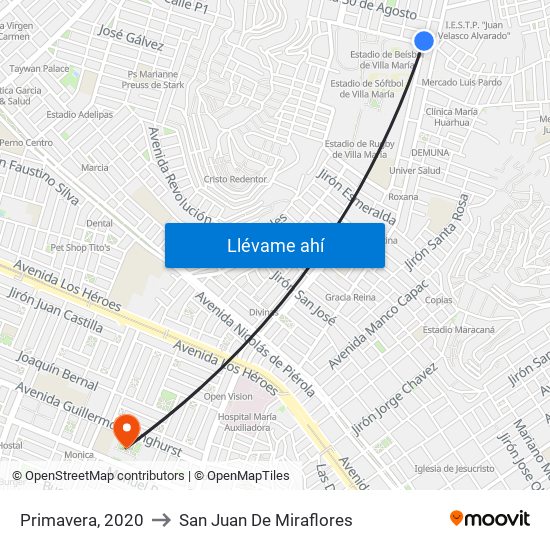 Primavera, 2020 to San Juan De Miraflores map