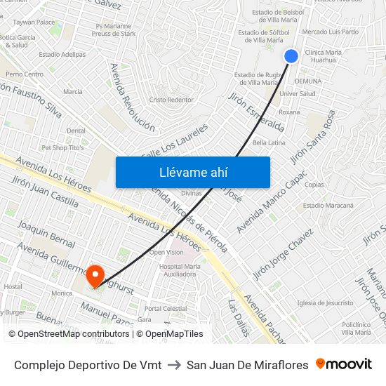 Complejo Deportivo De Vmt to San Juan De Miraflores map