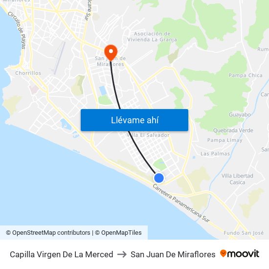 Capilla Virgen De La Merced to San Juan De Miraflores map