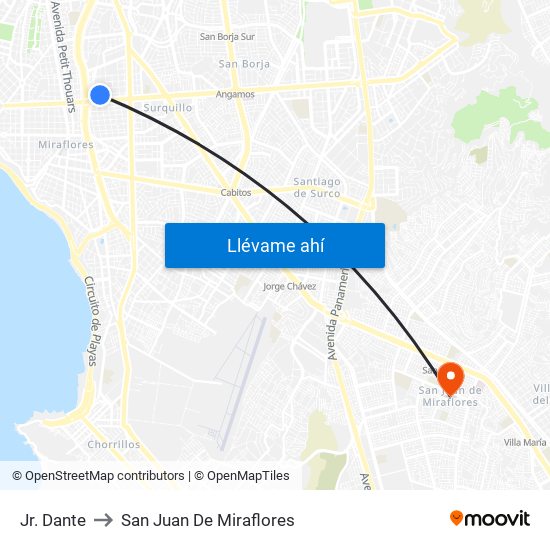 Jr. Dante to San Juan De Miraflores map