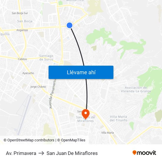 Av. Primavera to San Juan De Miraflores map
