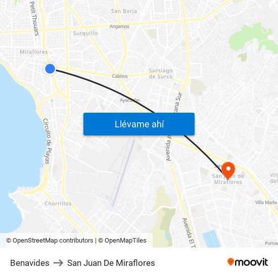 Benavides to San Juan De Miraflores map