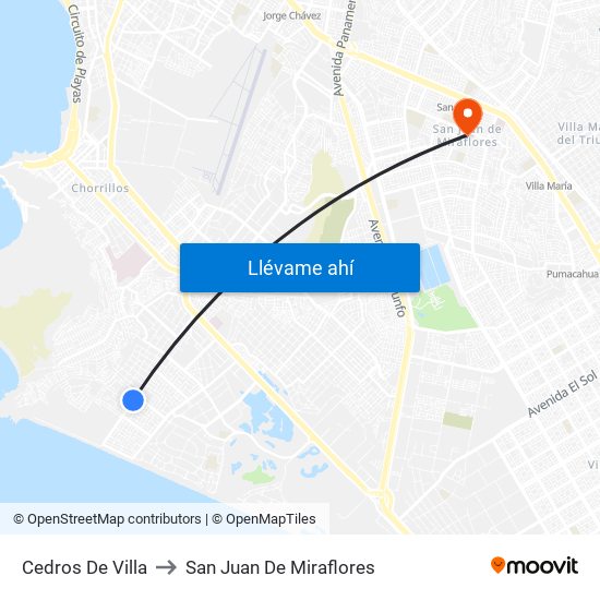 Cedros De Villa to San Juan De Miraflores map