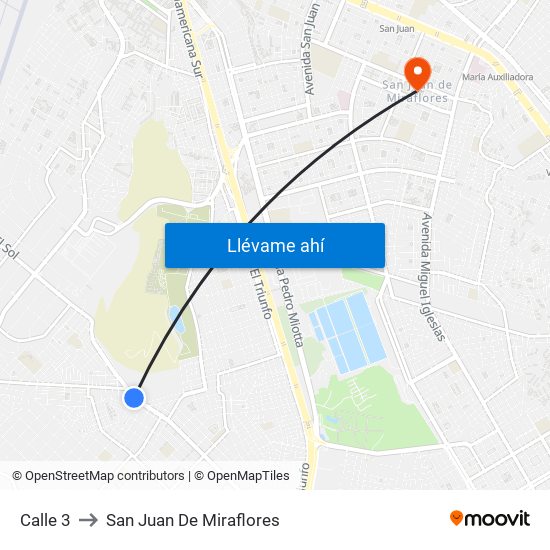 Calle 3 to San Juan De Miraflores map