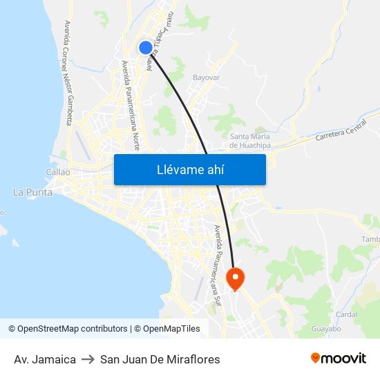Av. Jamaica to San Juan De Miraflores map