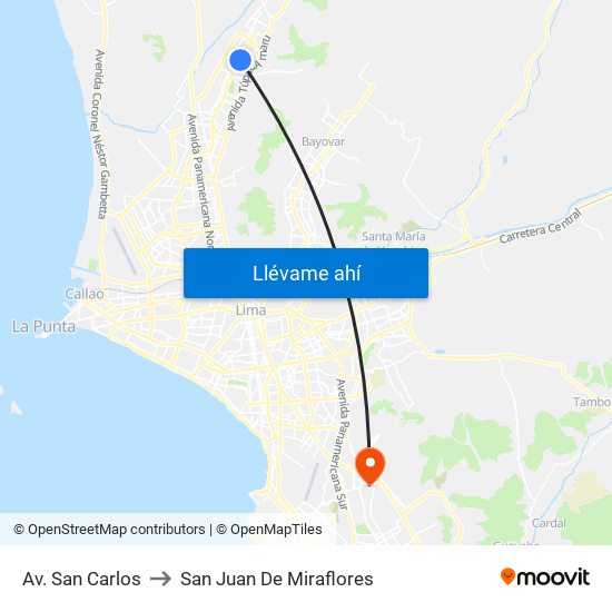 Av. San Carlos to San Juan De Miraflores map