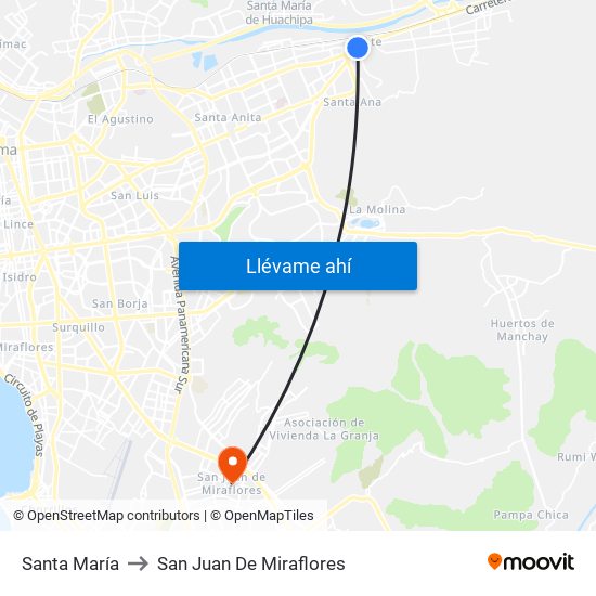 Santa María to San Juan De Miraflores map