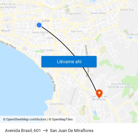 Avenida Brasil, 601 to San Juan De Miraflores map