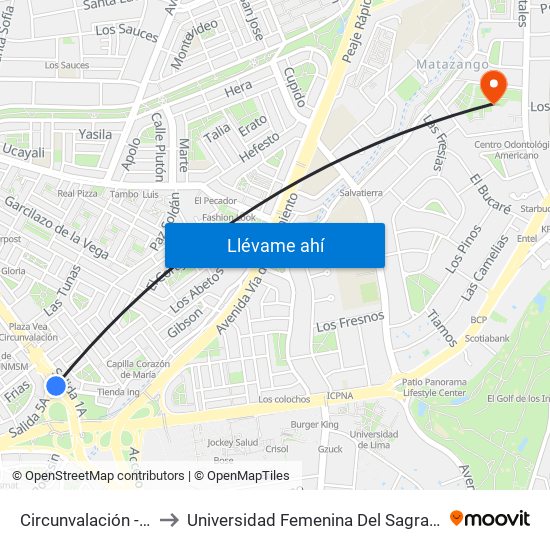 Circunvalación - Trebol to Universidad Femenina Del Sagrado Corazón map