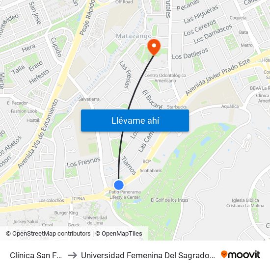 Clínica San Felipe to Universidad Femenina Del Sagrado Corazón map