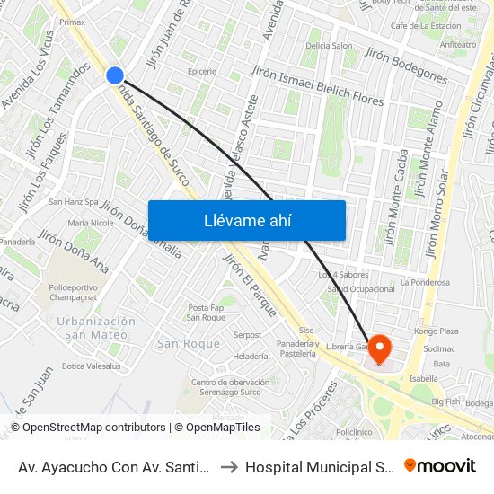 Av. Ayacucho Con Av. Santiago De Surco to Hospital Municipal Surco Salud map