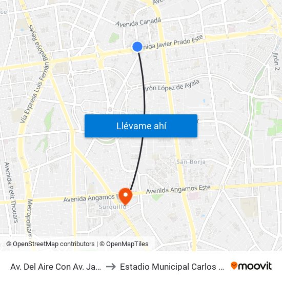 Av. Del Aire Con Av. Javier Prado to Estadio Municipal Carlos A. Moscoso map