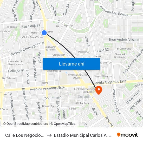 Calle Los Negocios, 499 to Estadio Municipal Carlos A. Moscoso map