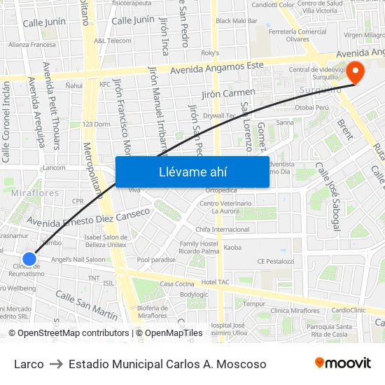 Larco to Estadio Municipal Carlos A. Moscoso map