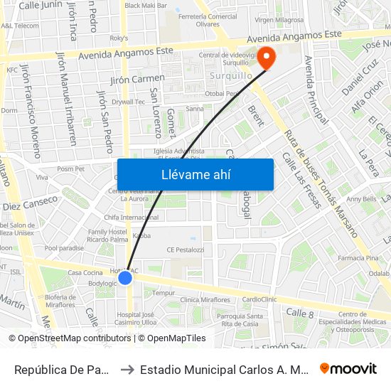 República De Panamá to Estadio Municipal Carlos A. Moscoso map