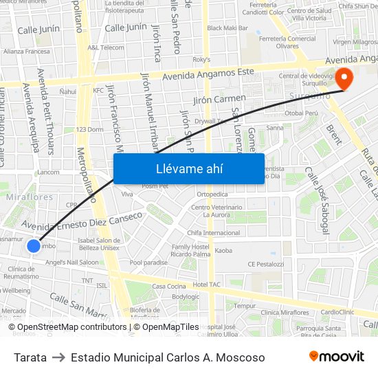 Tarata to Estadio Municipal Carlos A. Moscoso map