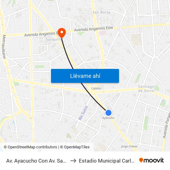 Av. Ayacucho Con Av. Santiago De Surco to Estadio Municipal Carlos A. Moscoso map