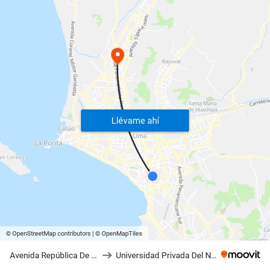 Avenida República De Panamá, 4746 to Universidad Privada Del Norte Lima Norte map