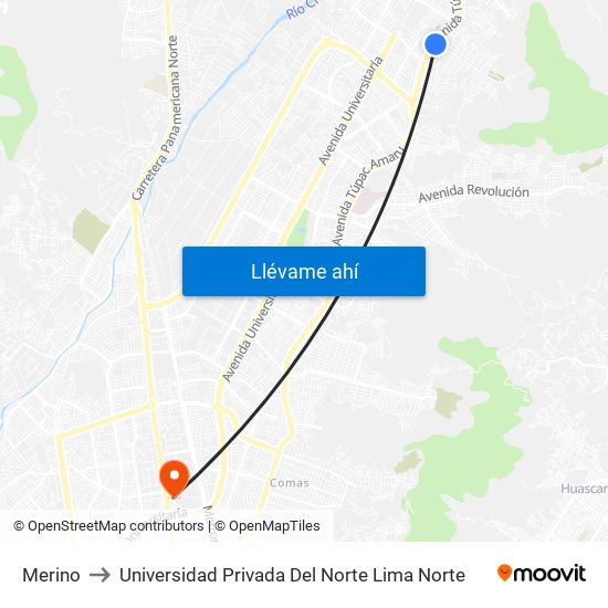 Merino to Universidad Privada Del Norte Lima Norte map