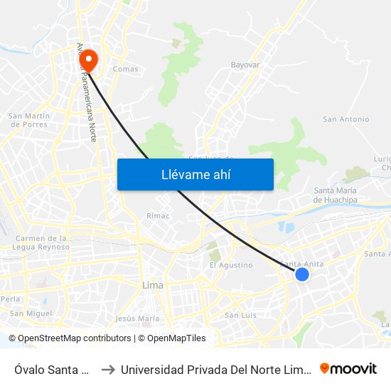 Óvalo Santa Anita to Universidad Privada Del Norte Lima Norte map