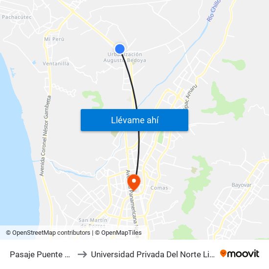 Pasaje Puente Piedra to Universidad Privada Del Norte Lima Norte map