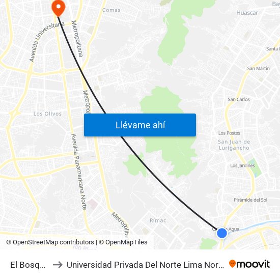 El Bosque to Universidad Privada Del Norte Lima Norte map