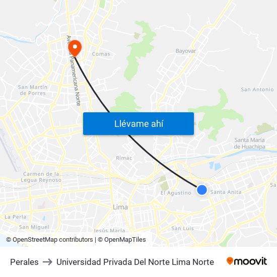 Perales to Universidad Privada Del Norte Lima Norte map