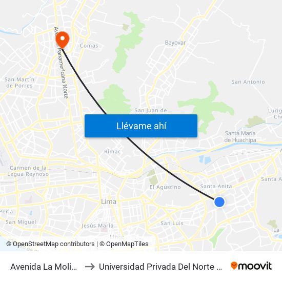 Avenida La Molina, 377 to Universidad Privada Del Norte Lima Norte map