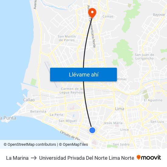 La Marina to Universidad Privada Del Norte Lima Norte map