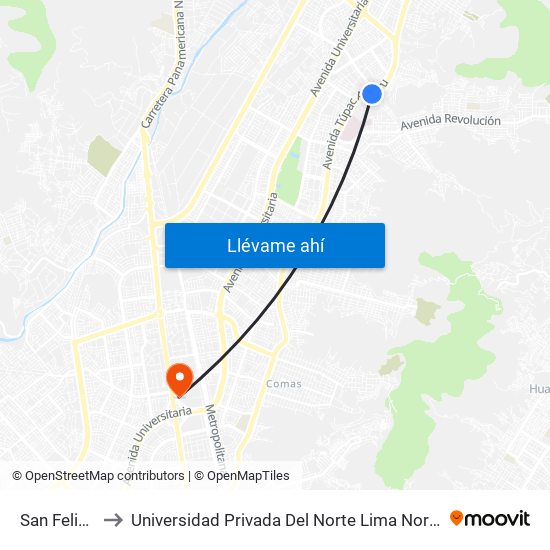 San Felipe to Universidad Privada Del Norte Lima Norte map