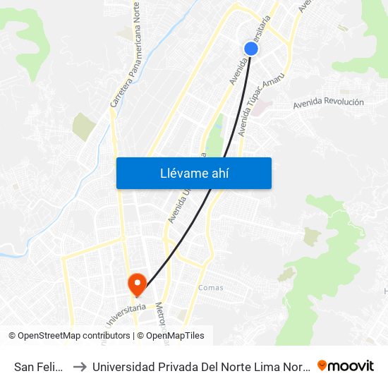 San Felipe to Universidad Privada Del Norte Lima Norte map