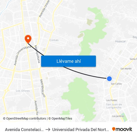 Avenida Constelación, 2778 to Universidad Privada Del Norte Lima Norte map