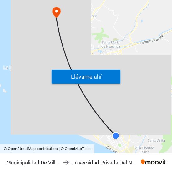 Municipalidad De Villa El Salvador to Universidad Privada Del Norte Lima Norte map