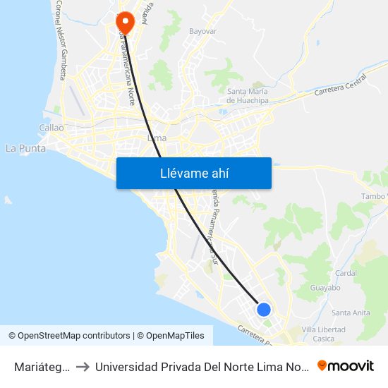 Mariátegui to Universidad Privada Del Norte Lima Norte map