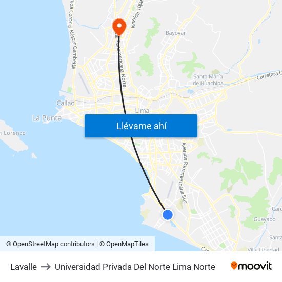 Lavalle to Universidad Privada Del Norte Lima Norte map