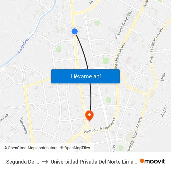 Segunda De Pro to Universidad Privada Del Norte Lima Norte map
