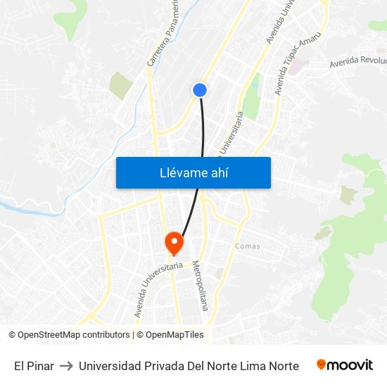 El Pinar to Universidad Privada Del Norte Lima Norte map
