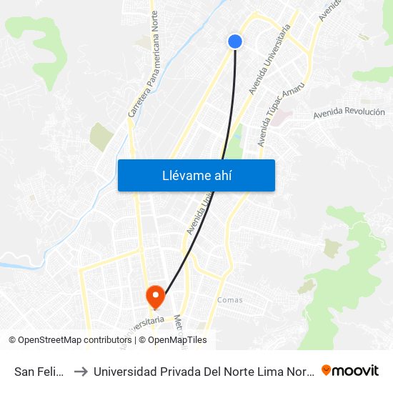 San Felipe to Universidad Privada Del Norte Lima Norte map