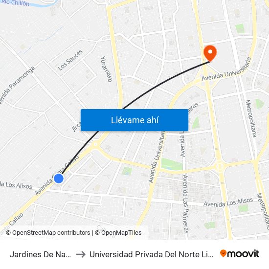 Jardines De Naranjal to Universidad Privada Del Norte Lima Norte map
