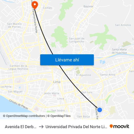 Avenida El Derby, 421 to Universidad Privada Del Norte Lima Norte map