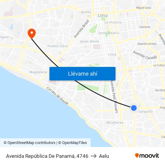 Avenida República De Panamá, 4746 to Aelu map