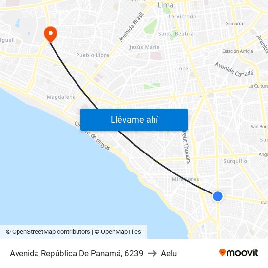 Avenida República De Panamá, 6239 to Aelu map