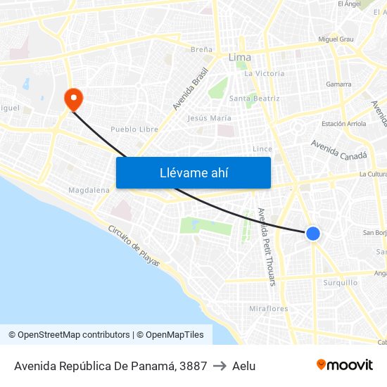 Avenida República De Panamá, 3887 to Aelu map