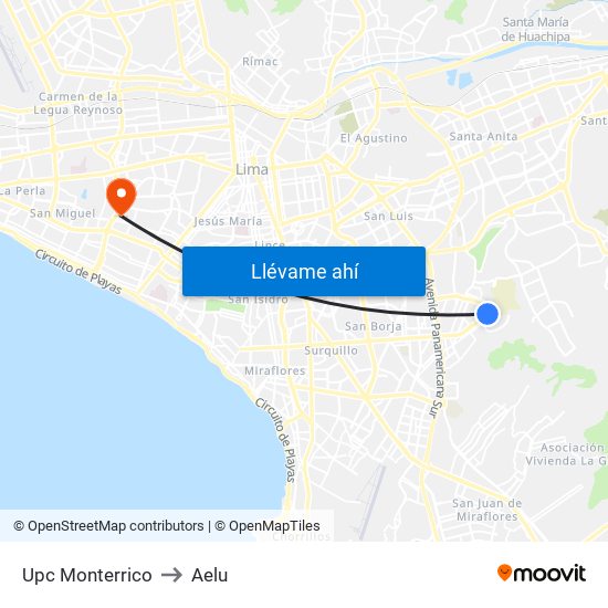 Upc Monterrico to Aelu map