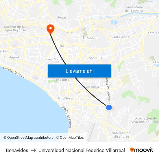 Benavides to Universidad Nacional Federico Villarreal map