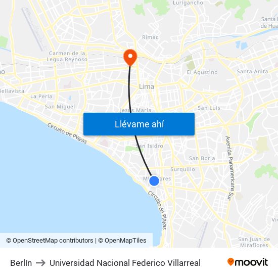 Berlín to Universidad Nacional Federico Villarreal map