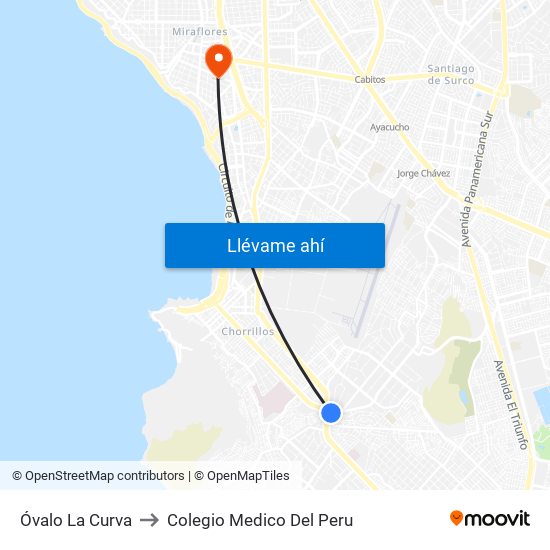 Óvalo La Curva to Colegio Medico Del Peru map