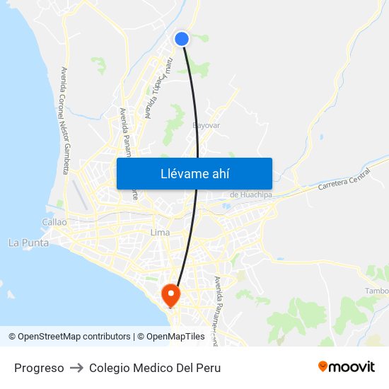 Progreso to Colegio Medico Del Peru map